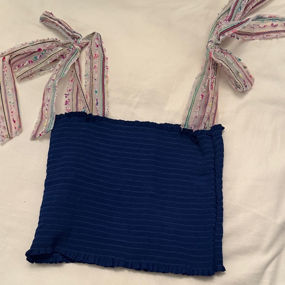 Chic Blue Tube Top with Ribbon Straps